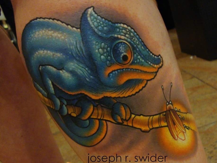 Chameleon Tattoo done by Cracker Joe Swider in Connecticut